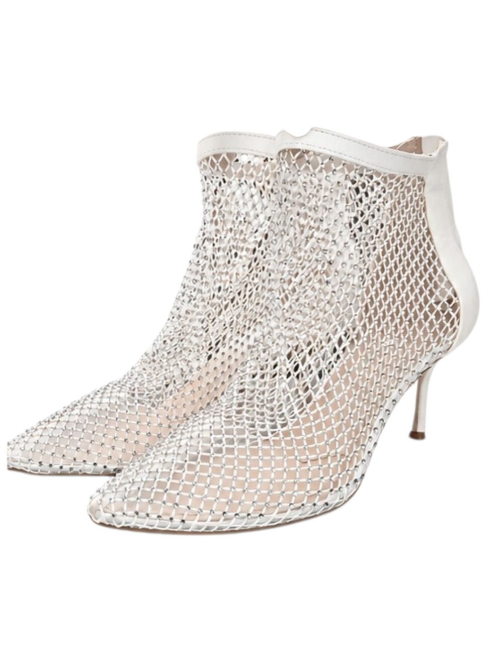 Rhinestone Mesh Booties White 9.5M Bridal Wedding Glam Date Night Holiday Sheer